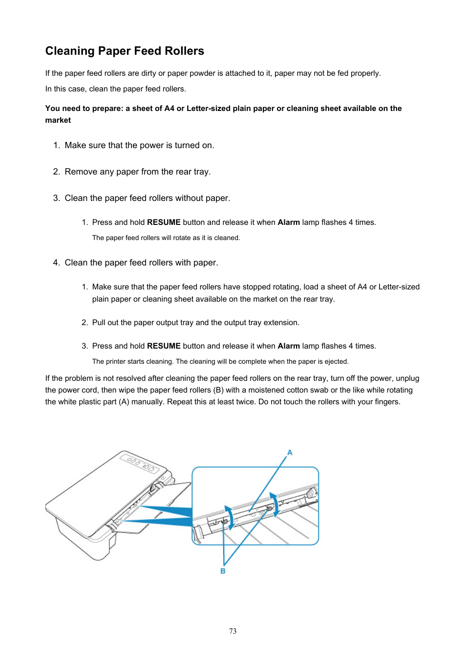Cleaning paper feed rollers | Canon PIXMA TS302 Wireless Inkjet Printer User Manual | Page 73 / 286