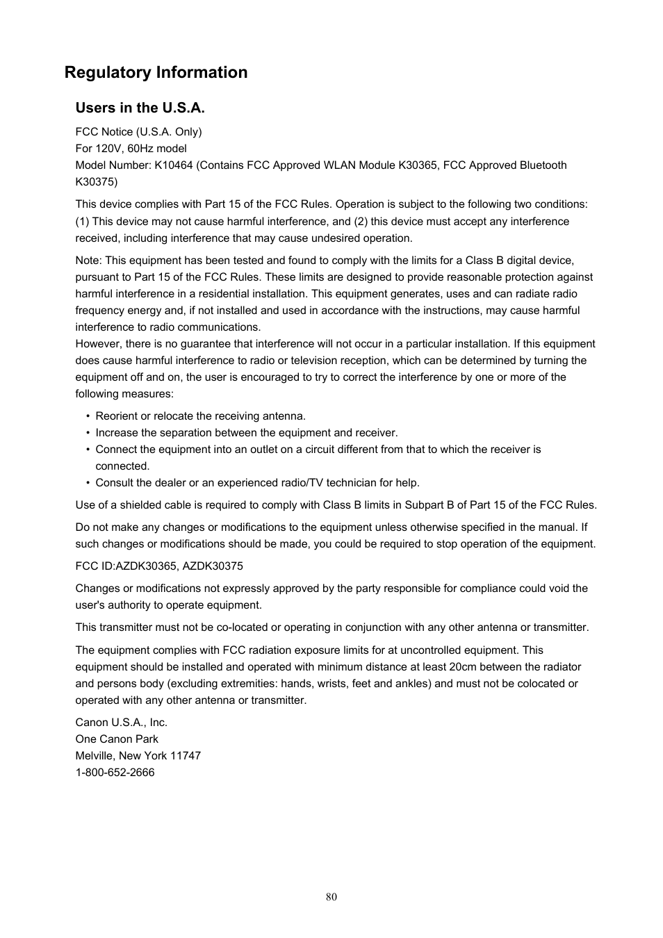 Regulatory information | Canon PIXMA TS302 Wireless Inkjet Printer User Manual | Page 80 / 286