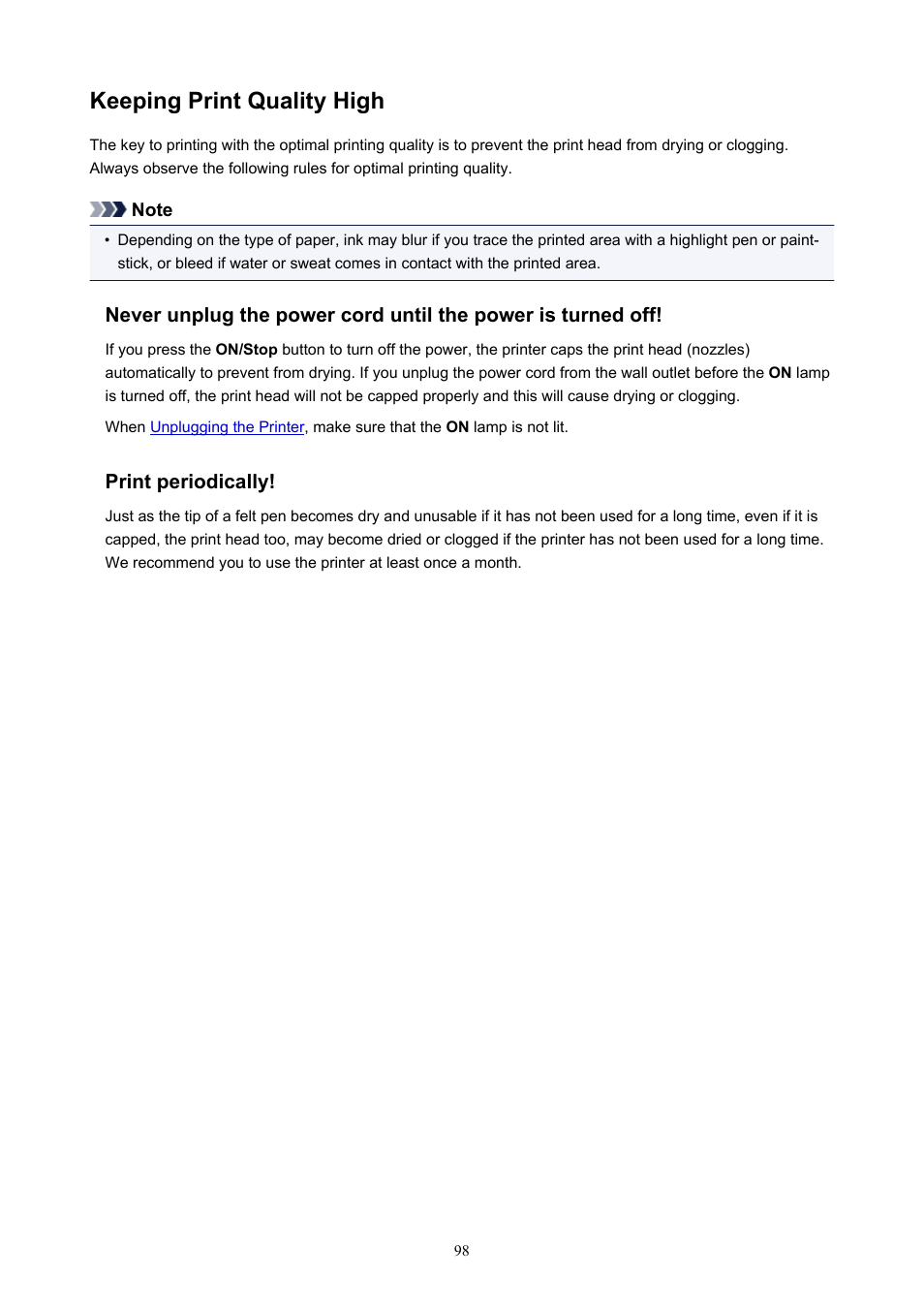 Keeping print quality high | Canon PIXMA TS302 Wireless Inkjet Printer User Manual | Page 98 / 286