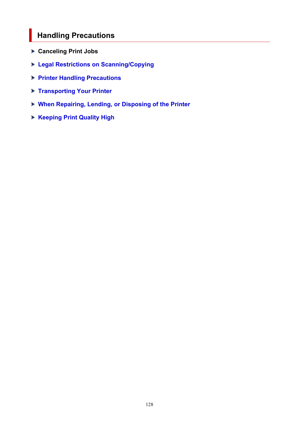 Handling precautions | Canon PIXMA G620 Printer User Manual | Page 128 / 337