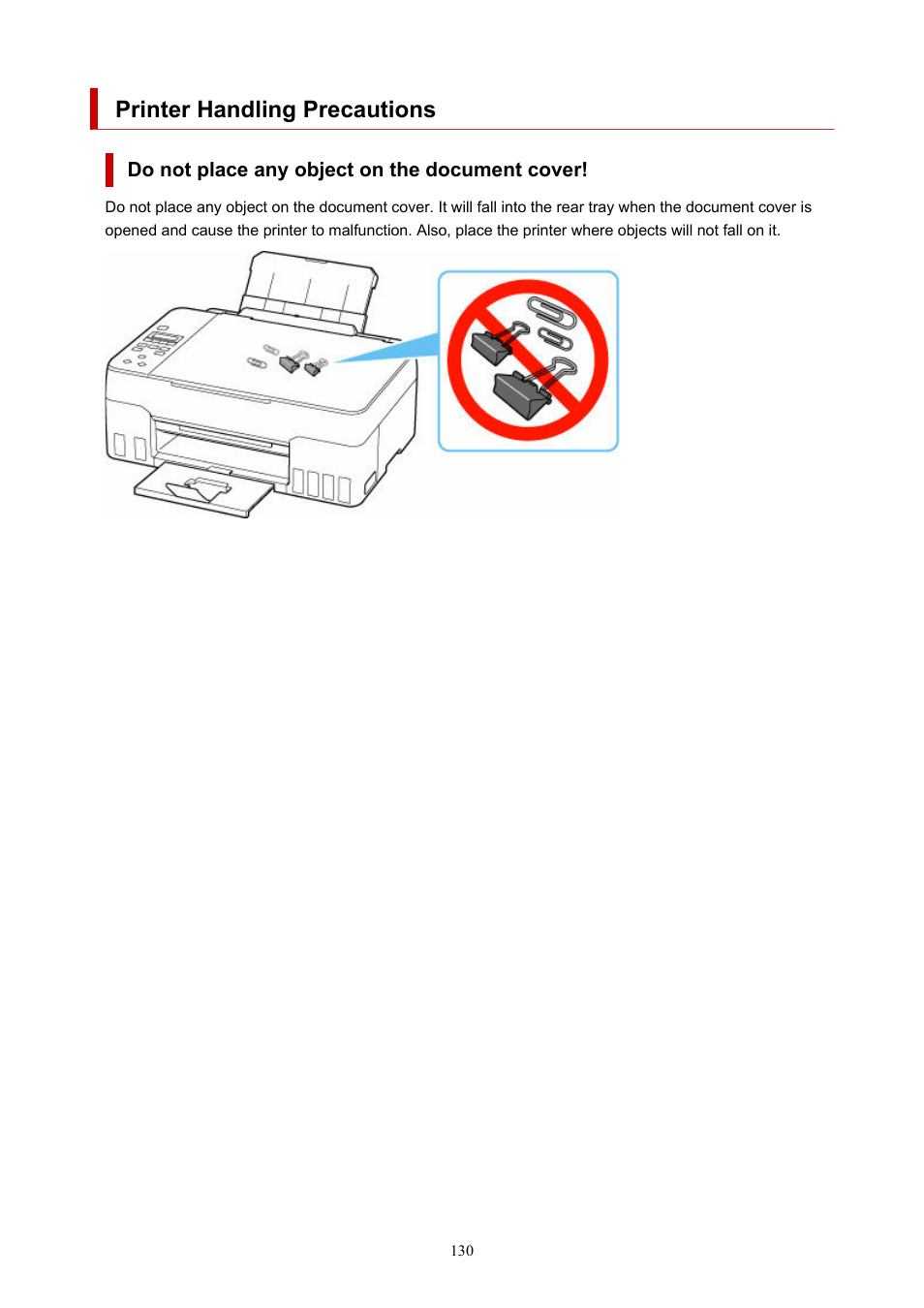 Printer handling precautions | Canon PIXMA G620 Printer User Manual | Page 130 / 337