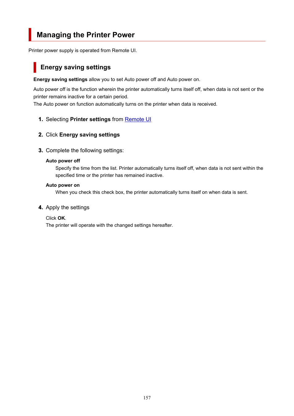 Managing the printer power | Canon PIXMA G620 Printer User Manual | Page 157 / 337