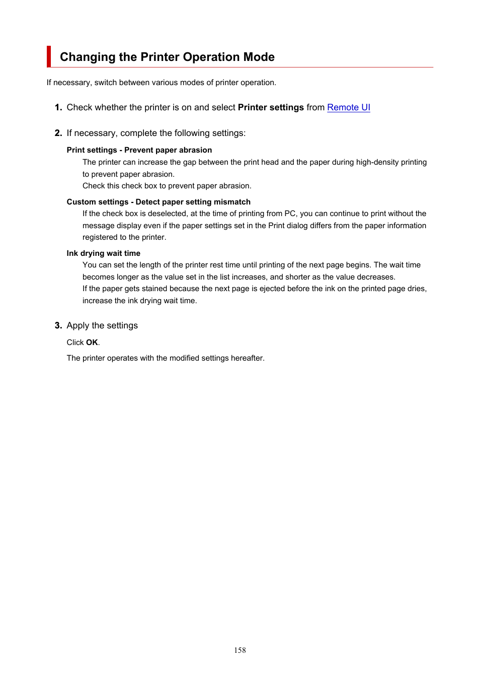 Changing the printer operation mode | Canon PIXMA G620 Printer User Manual | Page 158 / 337