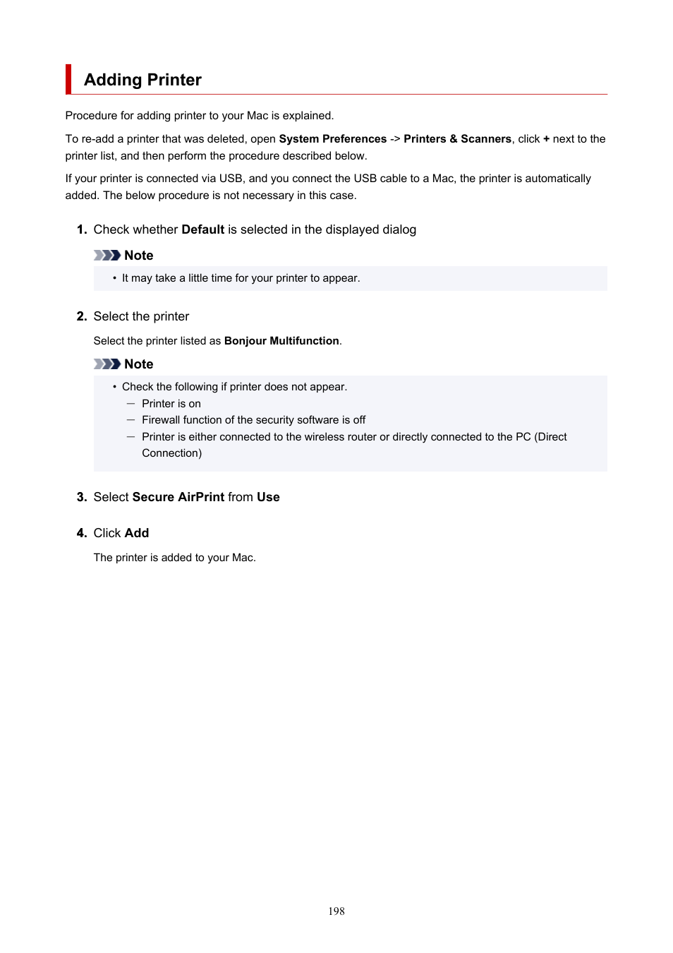 Adding printer | Canon PIXMA G620 Printer User Manual | Page 198 / 337