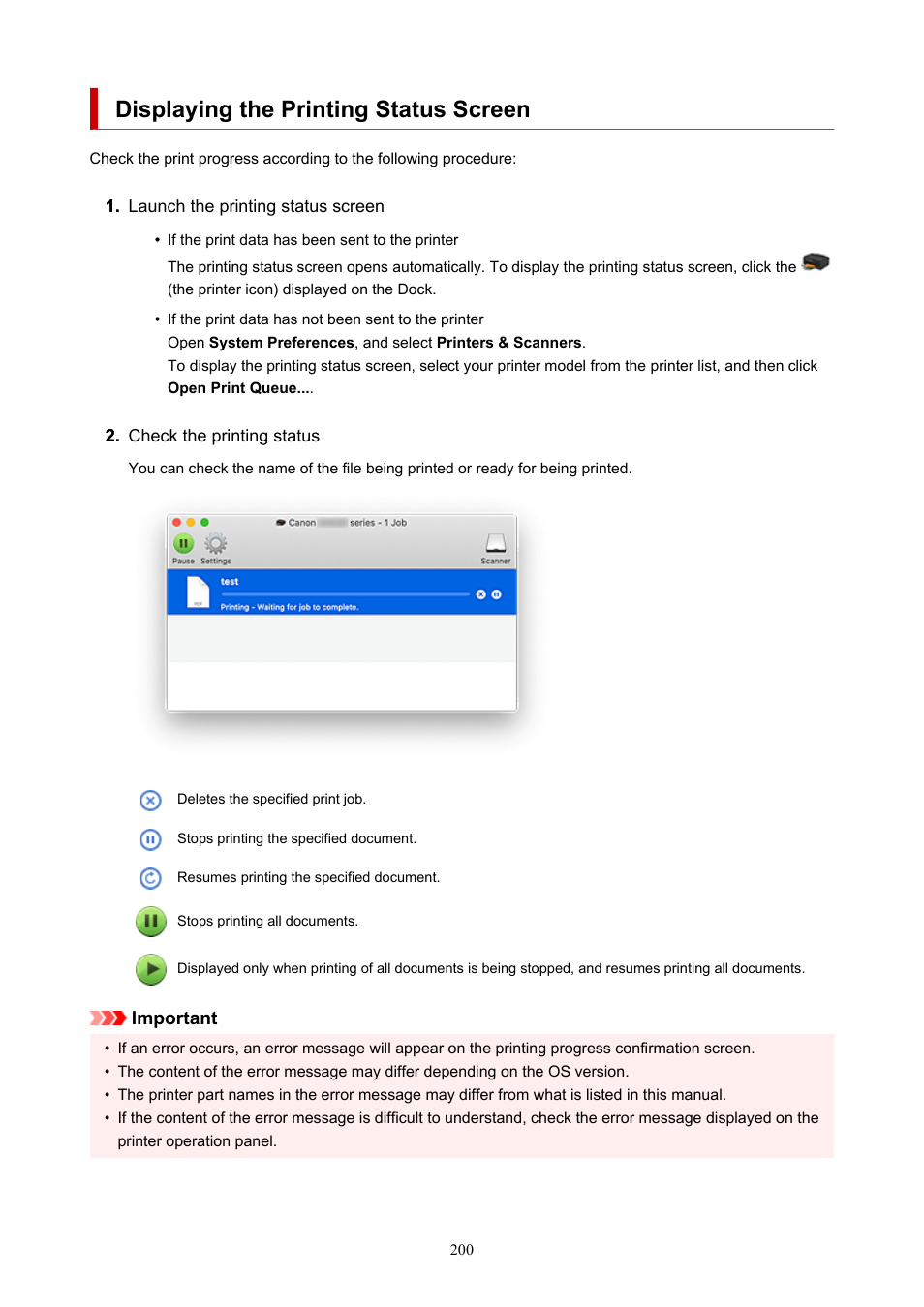 Displaying the printing status screen | Canon PIXMA G620 Printer User Manual | Page 200 / 337