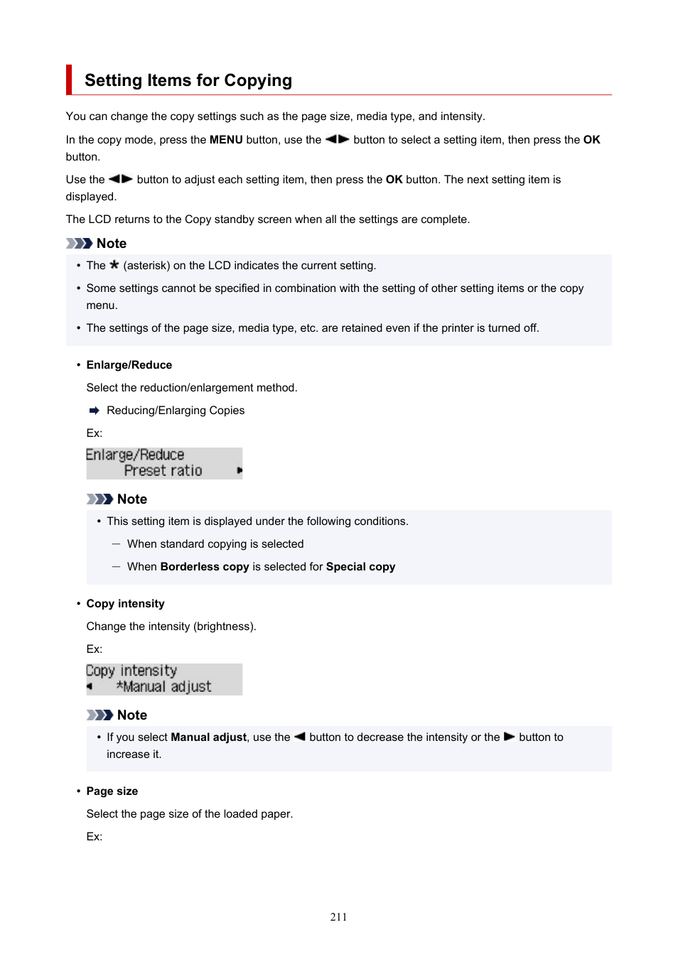 Setting items for copying | Canon PIXMA G620 Printer User Manual | Page 211 / 337