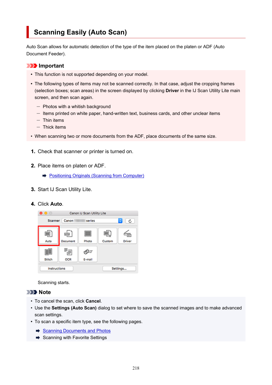 Scanning easily (auto scan) | Canon PIXMA G620 Printer User Manual | Page 218 / 337