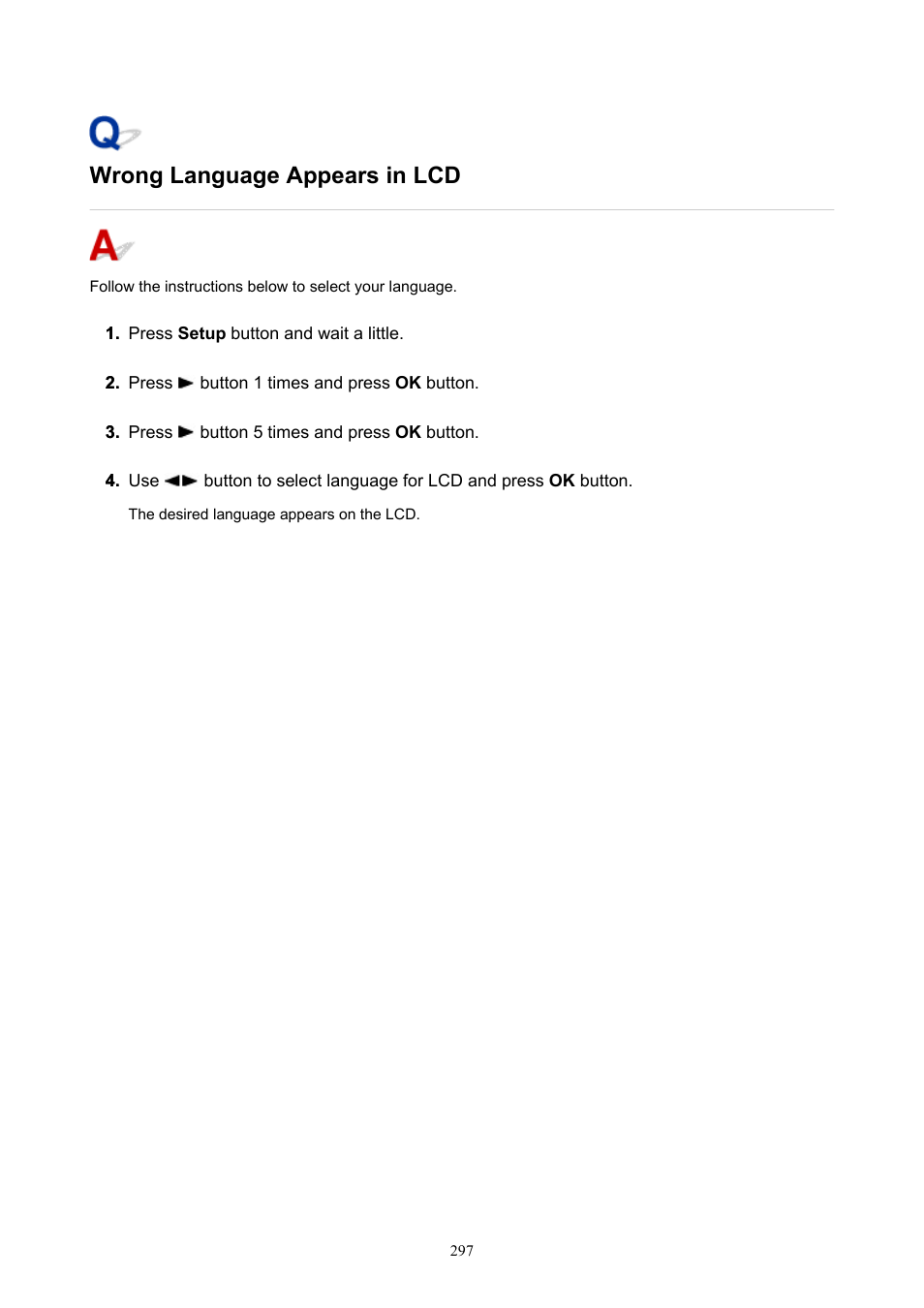 Wrong language appears in lcd | Canon PIXMA G620 Printer User Manual | Page 297 / 337