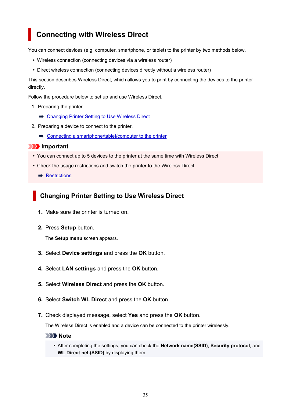 Connecting with wireless direct | Canon PIXMA G620 Printer User Manual | Page 35 / 337