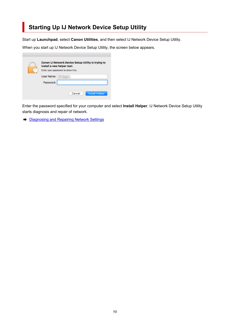 Starting up ij network device setup utility | Canon PIXMA G620 Printer User Manual | Page 50 / 337