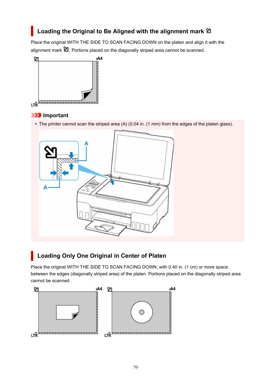 Loading only one original in center of platen | Canon PIXMA G620 Printer User Manual | Page 70 / 337