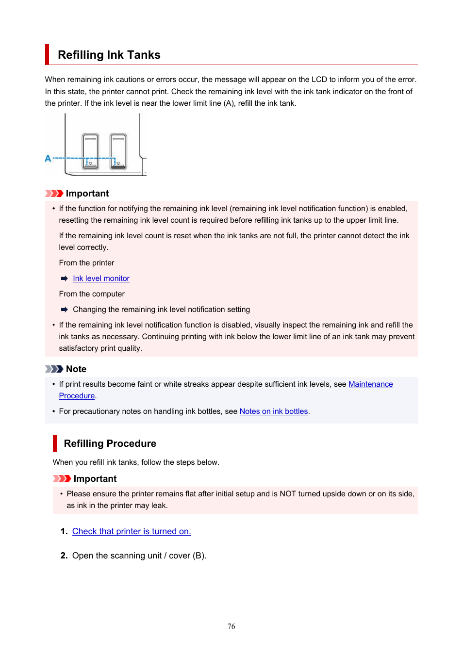Refilling ink tanks | Canon PIXMA G620 Printer User Manual | Page 76 / 337