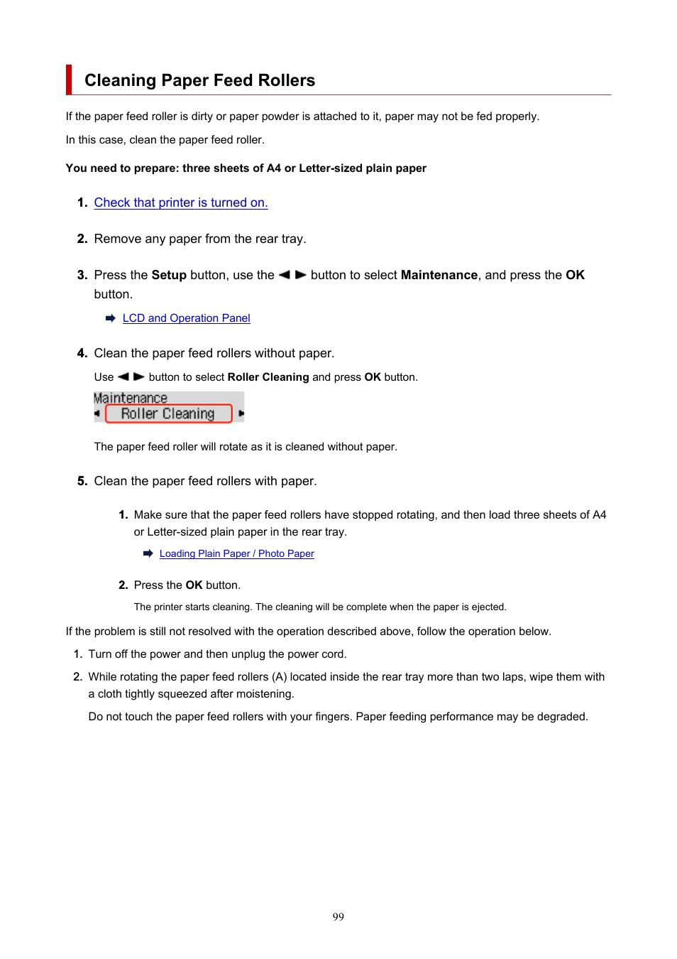 Cleaning paper feed rollers | Canon PIXMA G620 Printer User Manual | Page 99 / 337