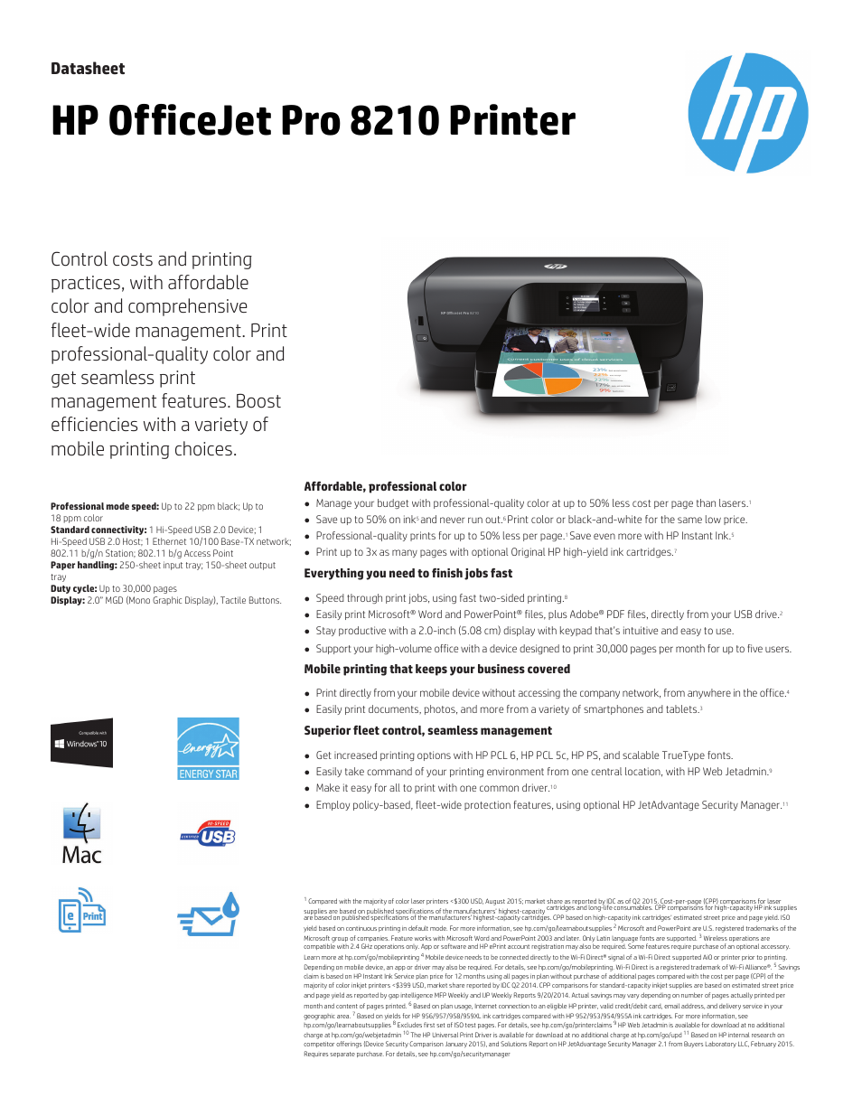 HP OfficeJet Pro 8210 Inkjet Printer User Manual | 2 pages