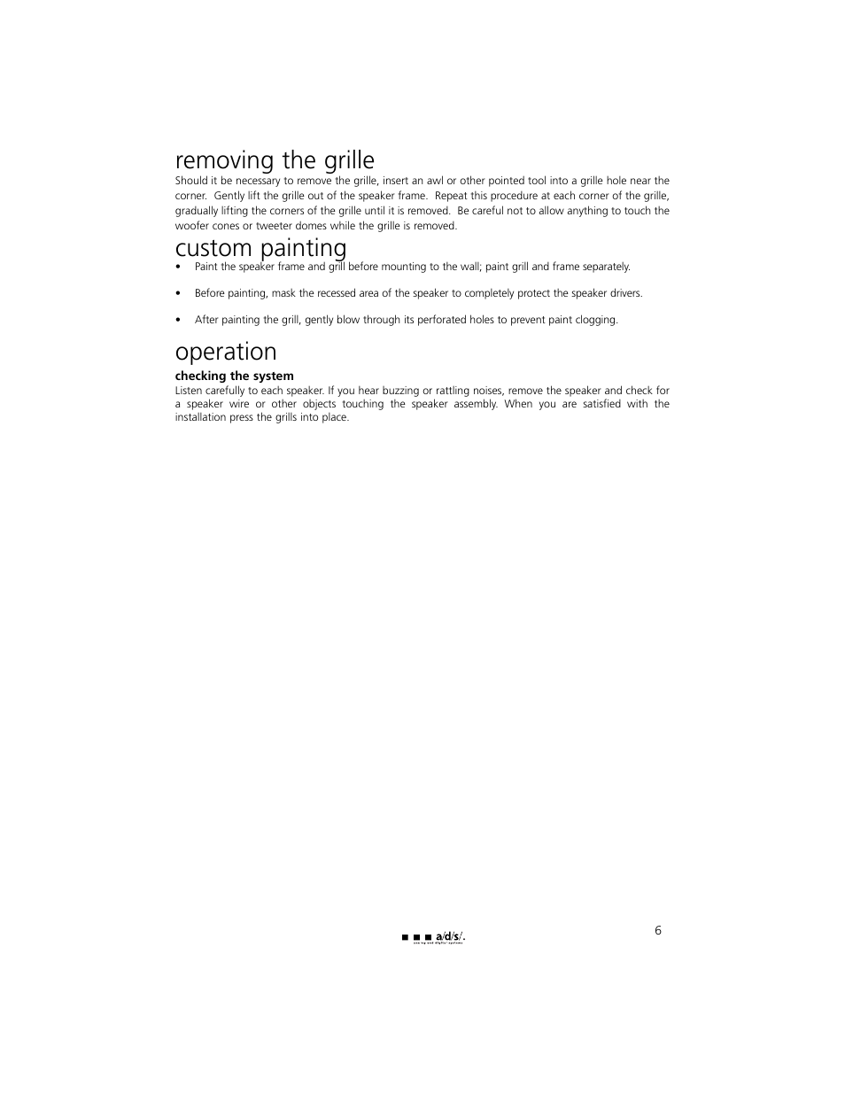 Removing the grille, Custom painting, Operation | Directed Electronics HT800IW User Manual | Page 7 / 10