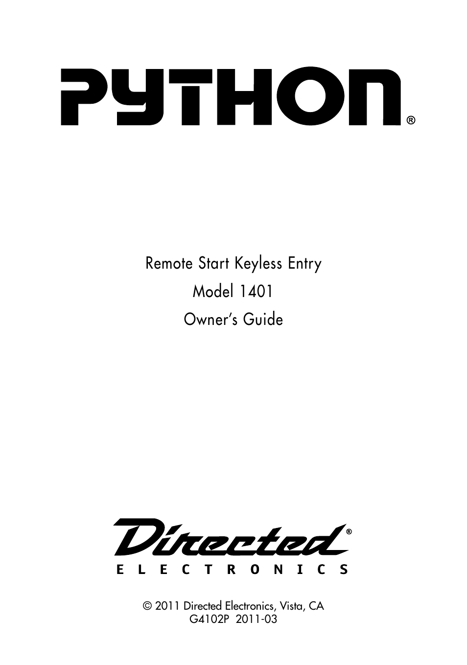 Directed Electronics 1401 User Manual | 44 pages