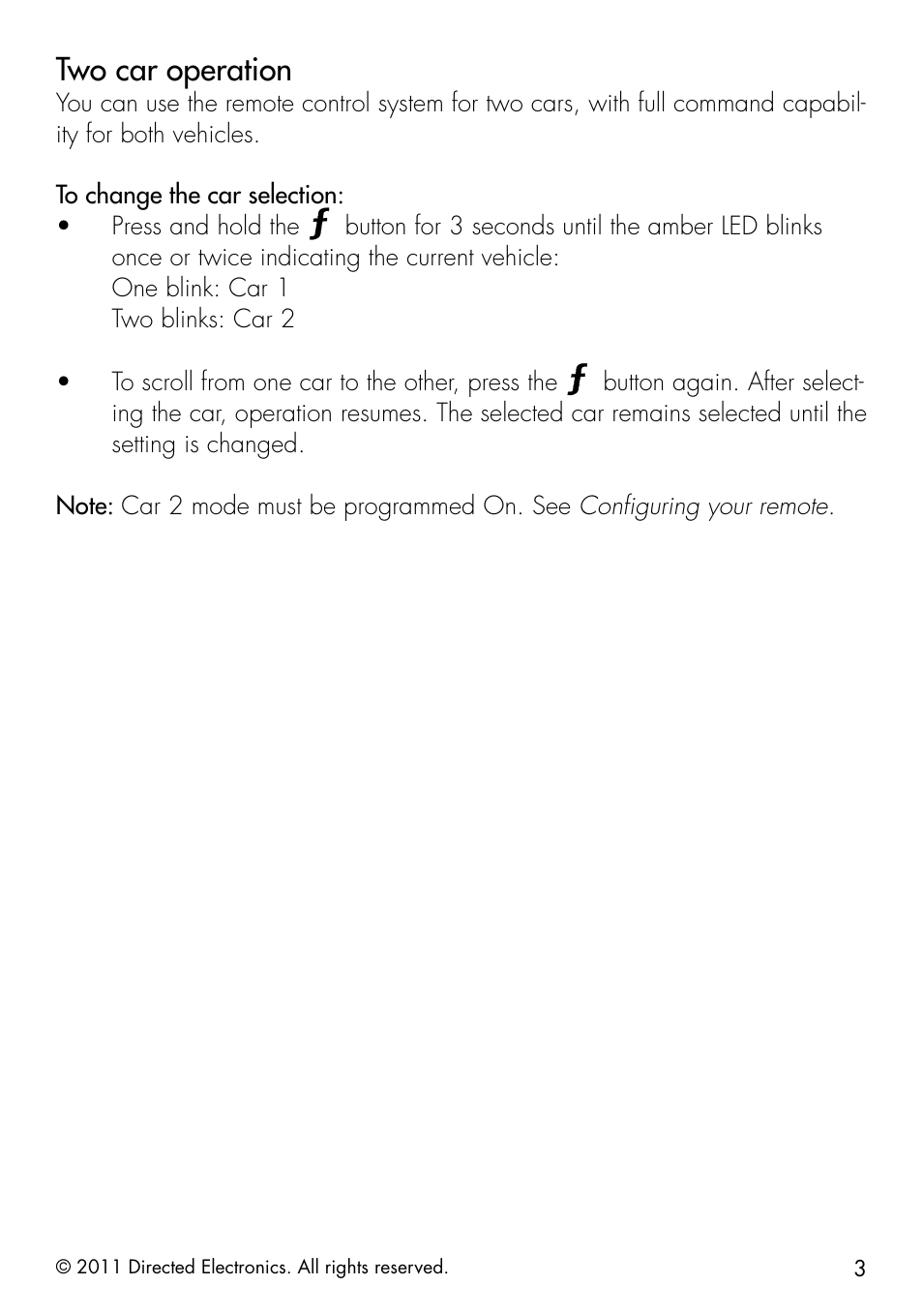 Two car operation | Directed Electronics 1401 User Manual | Page 11 / 44