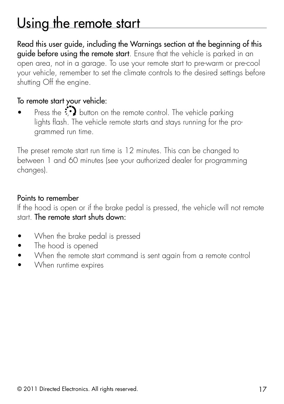 Using the remote start | Directed Electronics 1401 User Manual | Page 25 / 44