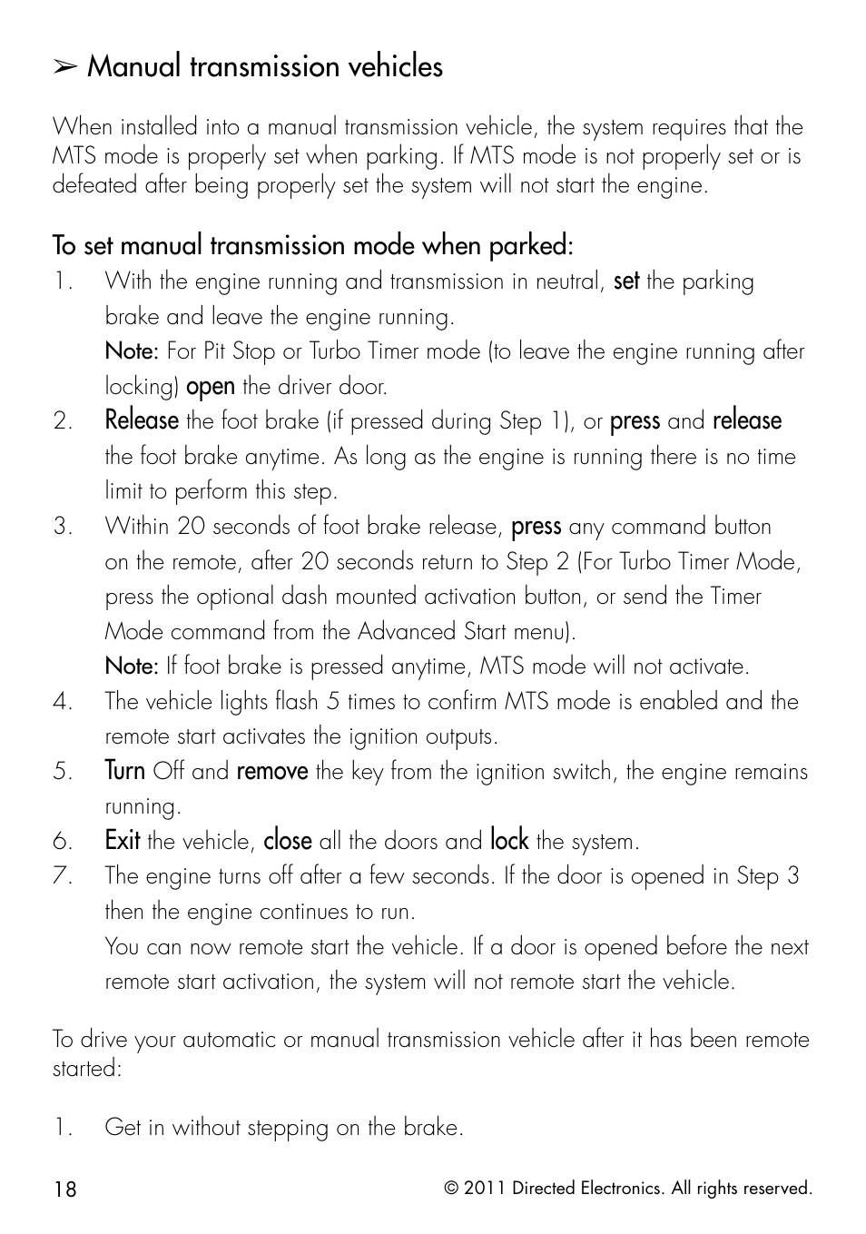 Manual transmission vehicles | Directed Electronics 1401 User Manual | Page 26 / 44