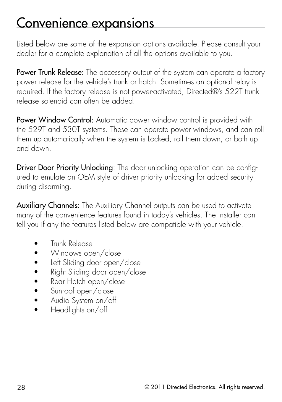 Convenience expansions | Directed Electronics 1401 User Manual | Page 36 / 44