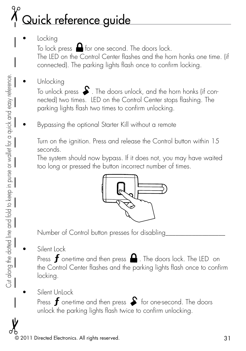 Quick reference guide | Directed Electronics 1401 User Manual | Page 39 / 44