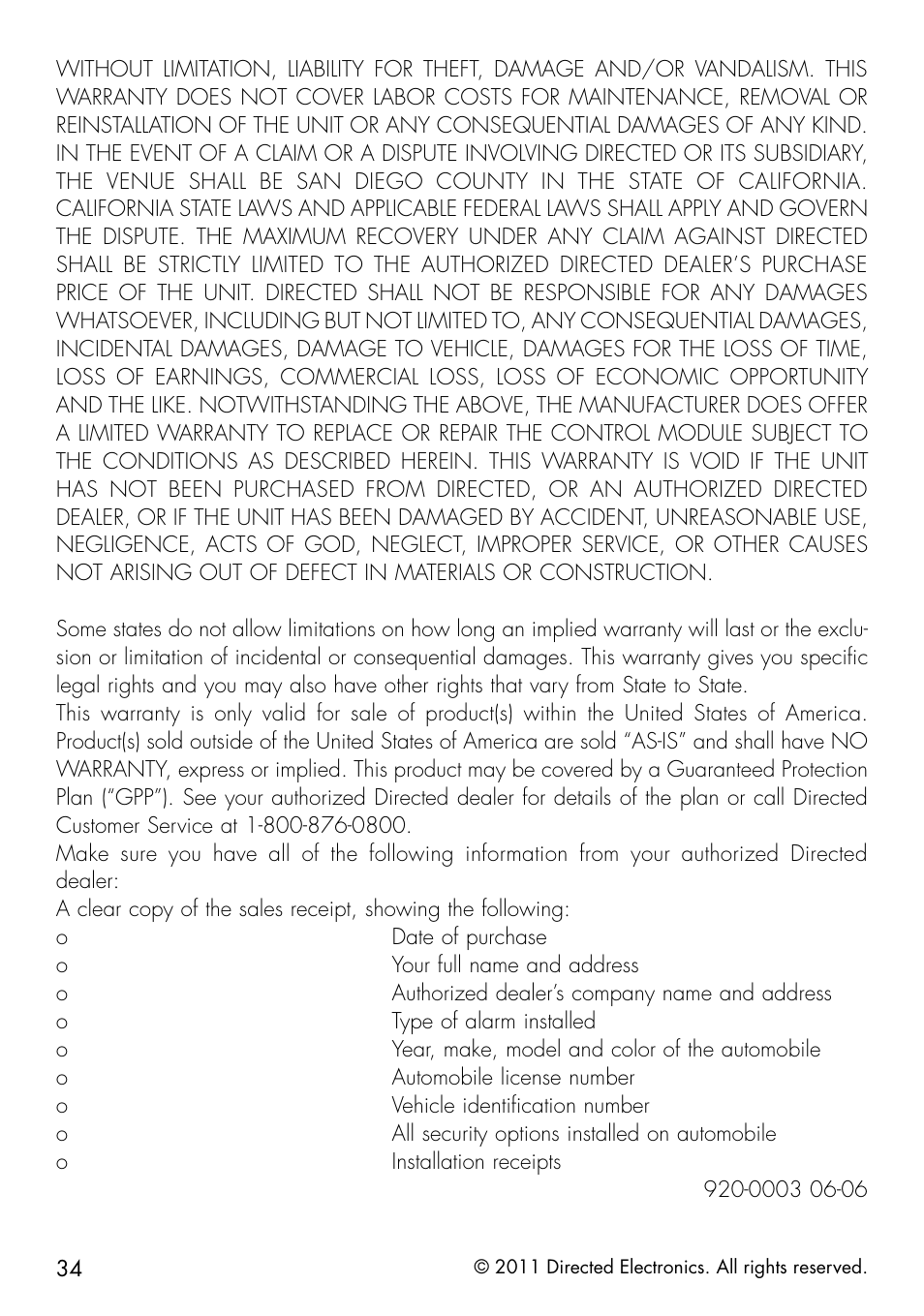 Directed Electronics 1401 User Manual | Page 42 / 44