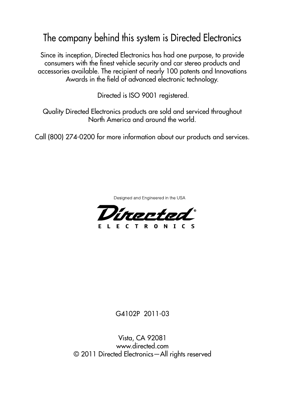 Directed Electronics 1401 User Manual | Page 44 / 44