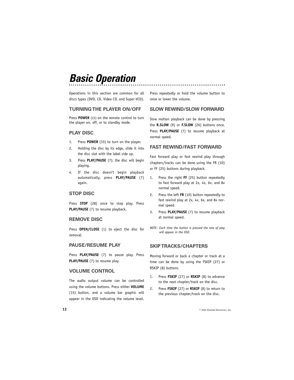 Basic operation | Directed Electronics DV2005 User Manual | Page 12 / 24