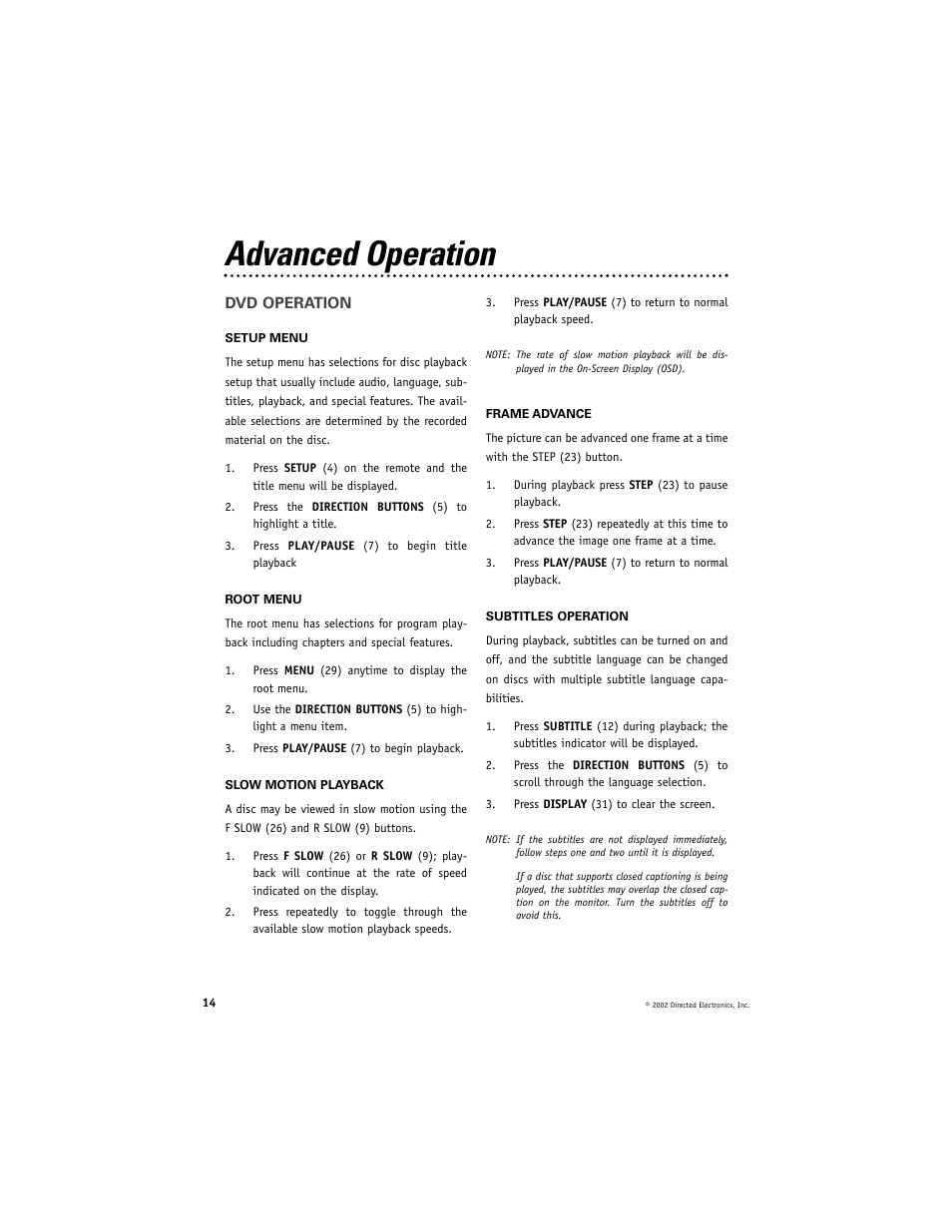 Advanced operation | Directed Electronics DV2005 User Manual | Page 14 / 24