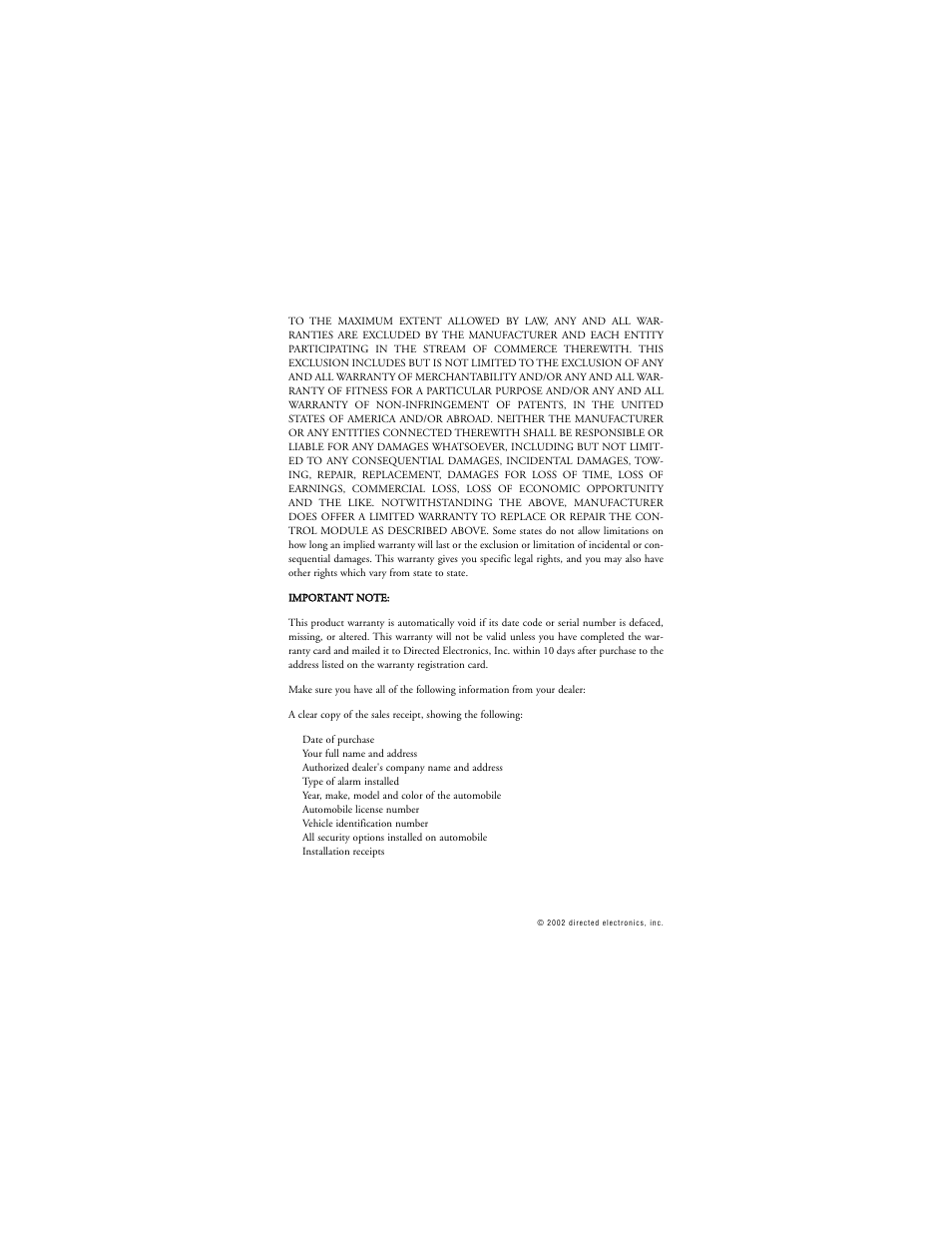 Directed Electronics 259D User Manual | Page 3 / 49