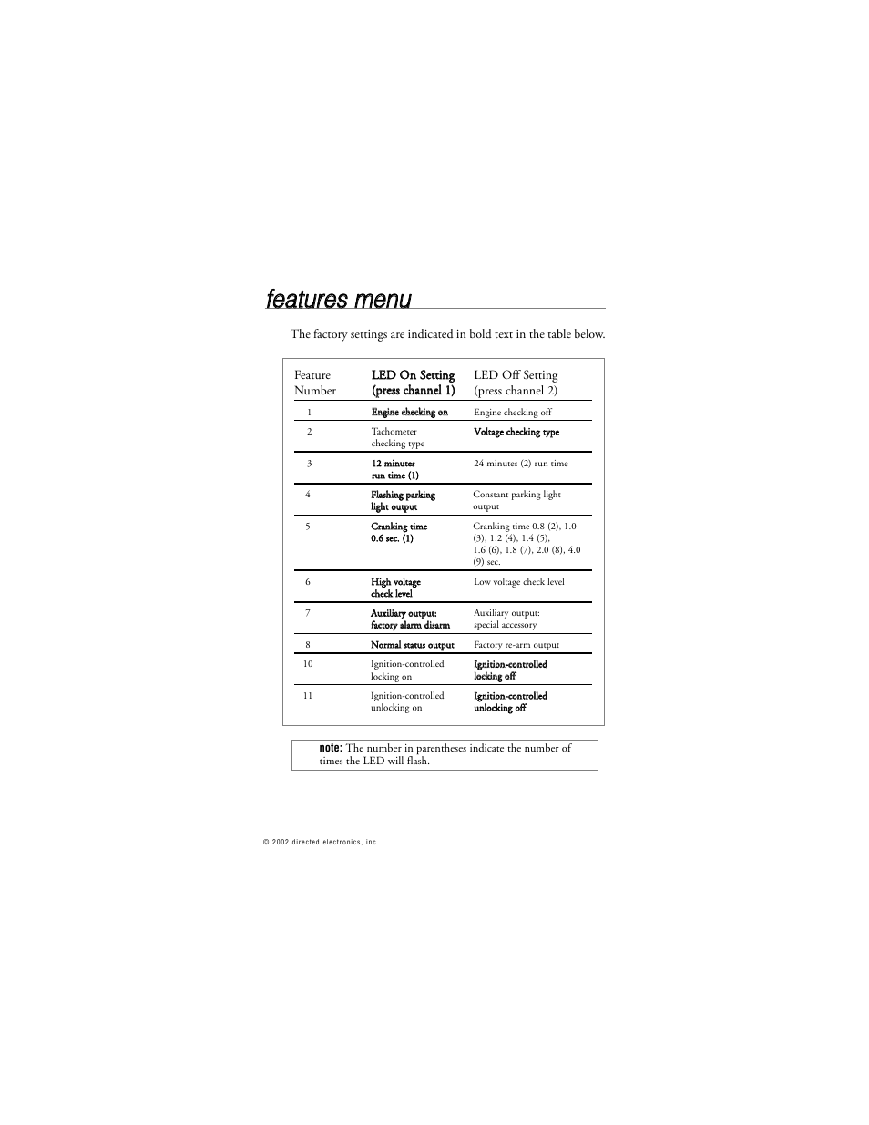 Ffe ea attu urre ess m me en nu u | Directed Electronics 259D User Manual | Page 38 / 49