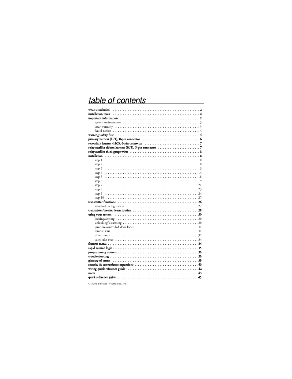 Tta ab blle e o off c co on ntte en nttss | Directed Electronics 259D User Manual | Page 4 / 49