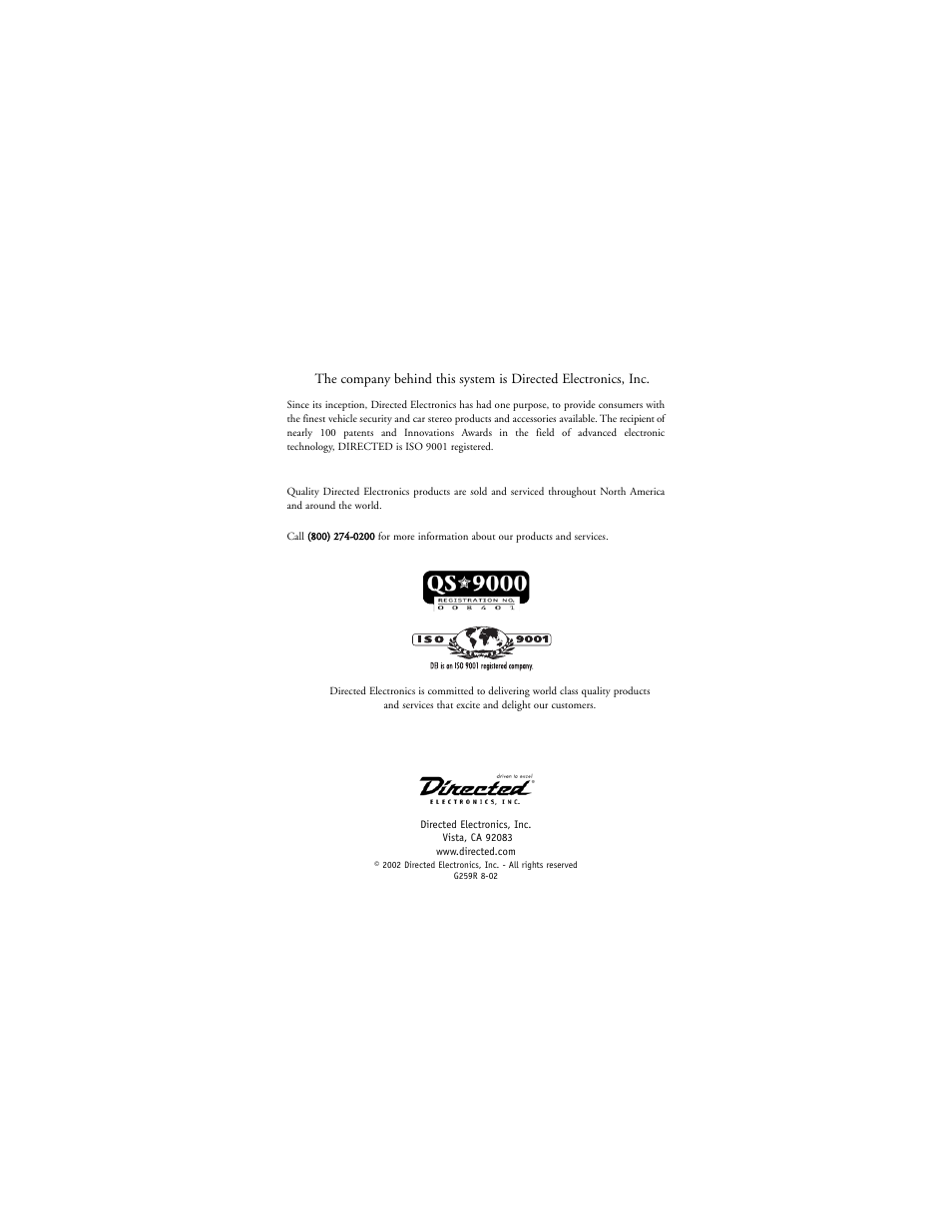 Directed Electronics 259D User Manual | Page 49 / 49