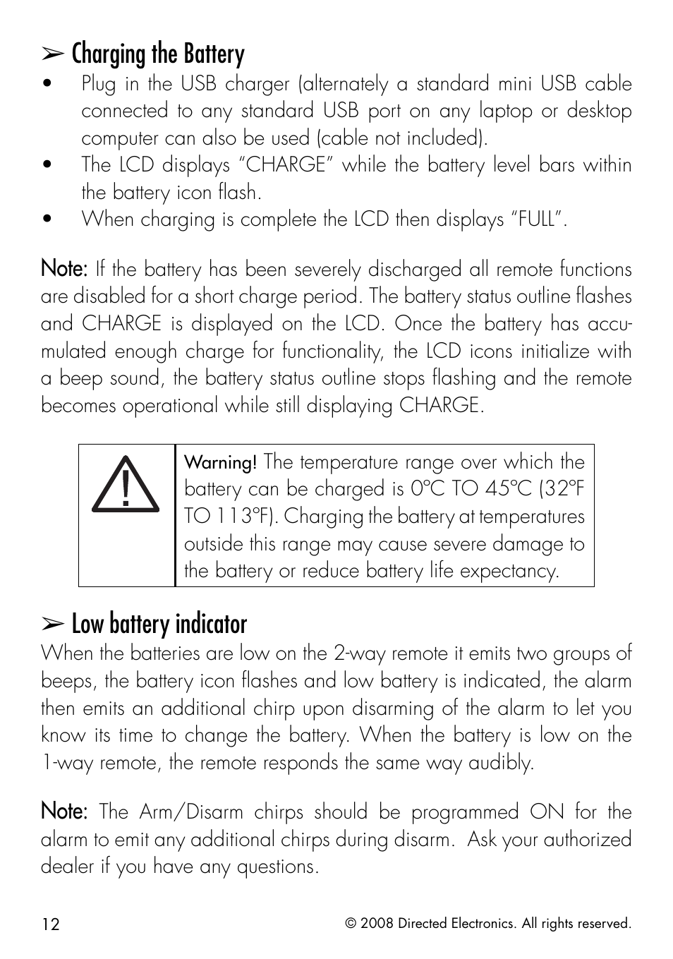 Charging the battery, Xm1-1, Low battery indicator | 001 - hits1 pop music name music title, Warning, Channel category name title | Directed Electronics 991 User Manual | Page 12 / 60