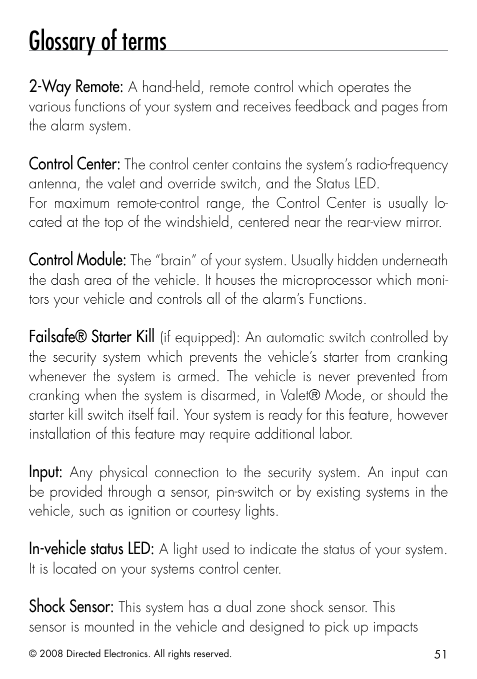 Glossary of terms | Directed Electronics 991 User Manual | Page 51 / 60