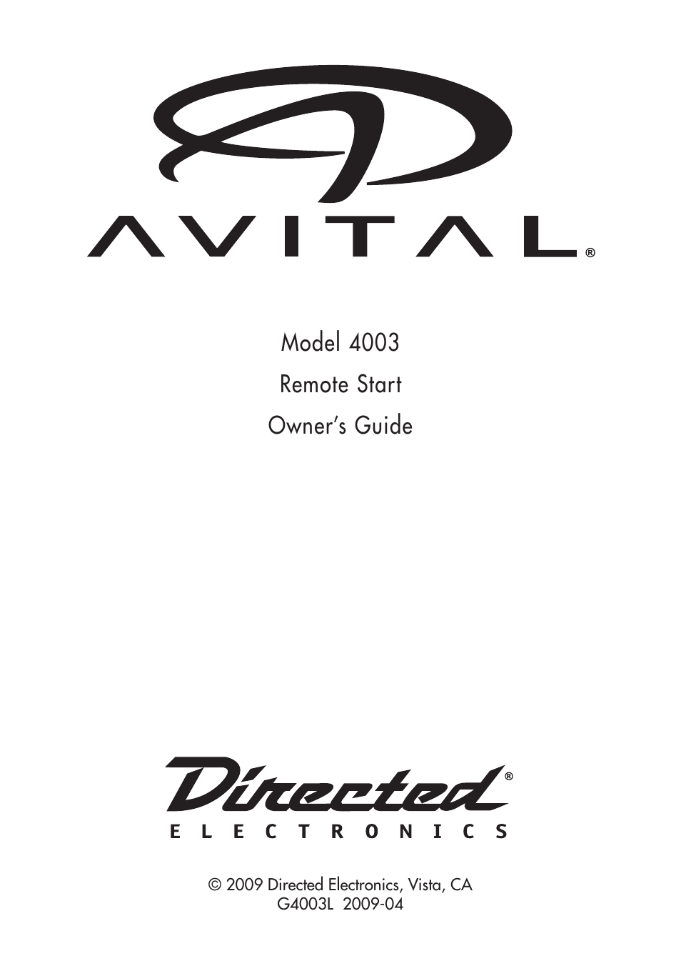 Directed Electronics AVITAL 4003 User Manual | 20 pages