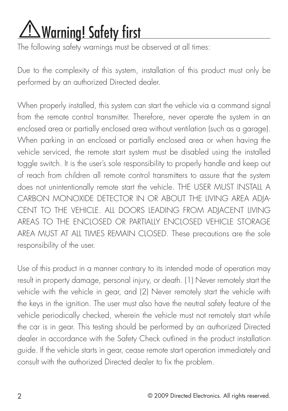 Warning! safety first | Directed Electronics AVITAL 4003 User Manual | Page 4 / 20