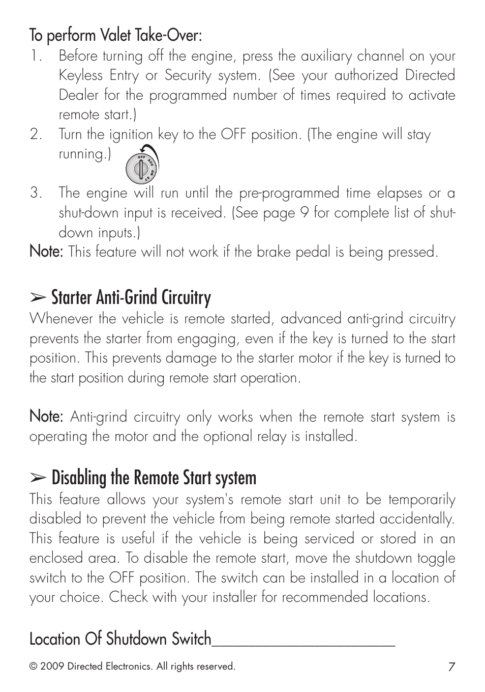 Starter anti-grind circuitry, Disabling the remote start system | Directed Electronics AVITAL 4003 User Manual | Page 9 / 20