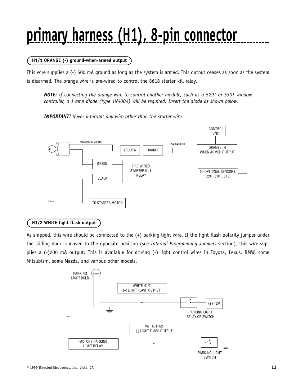Primary harness (h1), 8-pin connector | Directed Electronics Automate 552 User Manual | Page 13 / 42