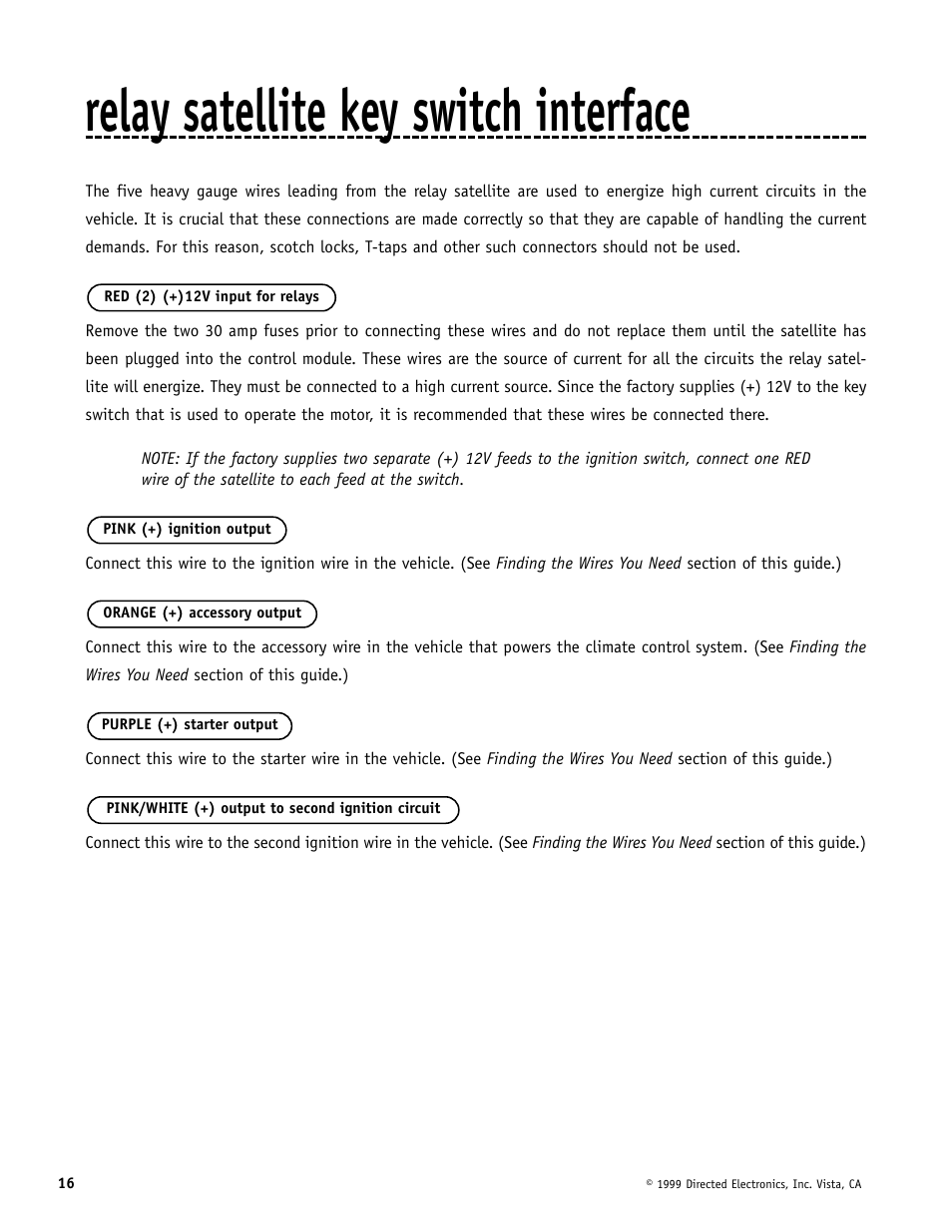 Relay satellite key switch interface | Directed Electronics Automate 552 User Manual | Page 16 / 42