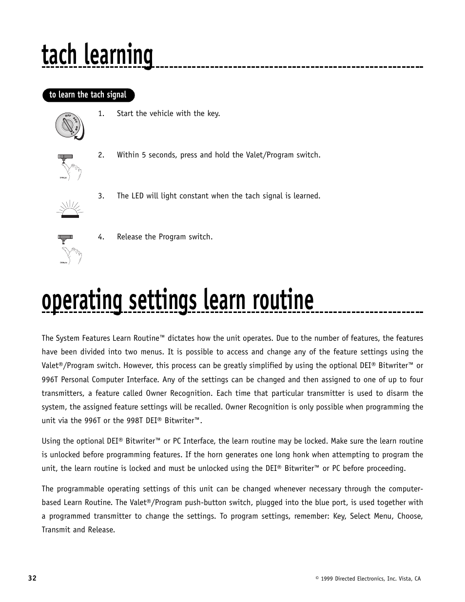 Tach learning, Operating settings learn routine | Directed Electronics Automate 552 User Manual | Page 32 / 42