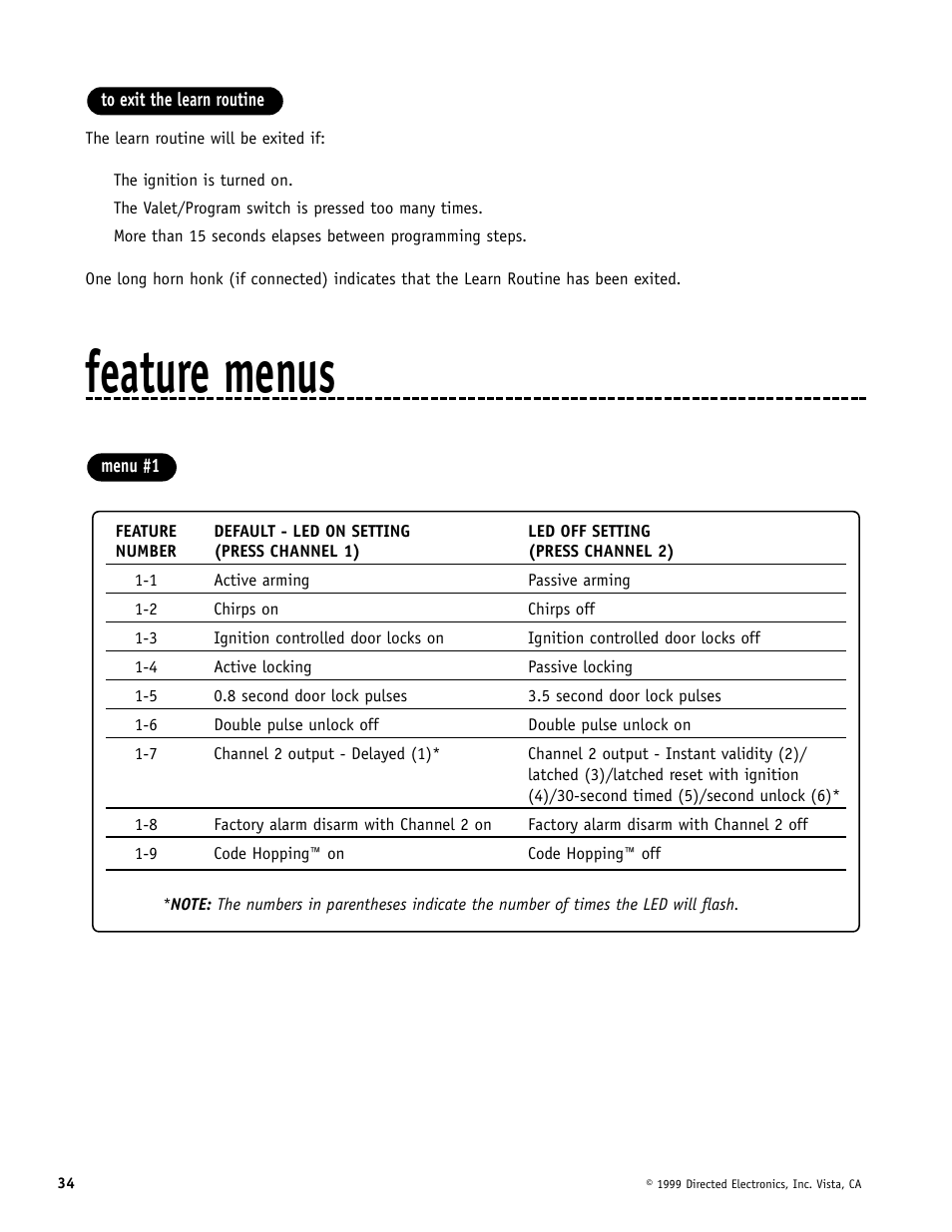 Feature menus | Directed Electronics Automate 552 User Manual | Page 34 / 42