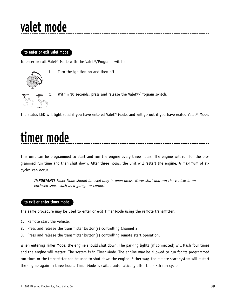 Valet mode, Timer mode | Directed Electronics Automate 552 User Manual | Page 39 / 42