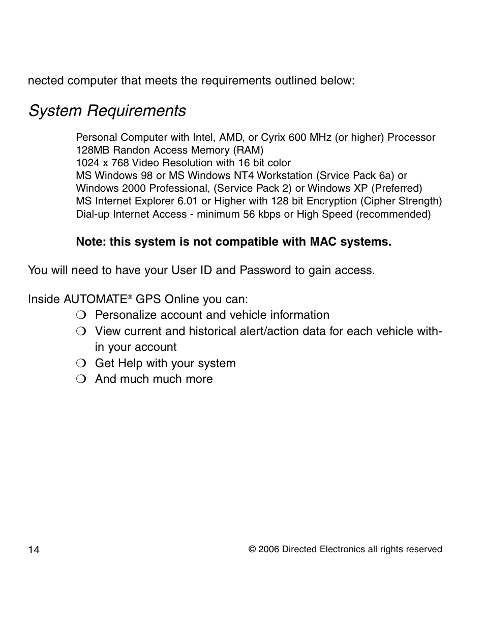 System requirements | Directed Electronics 210A User Manual | Page 14 / 35