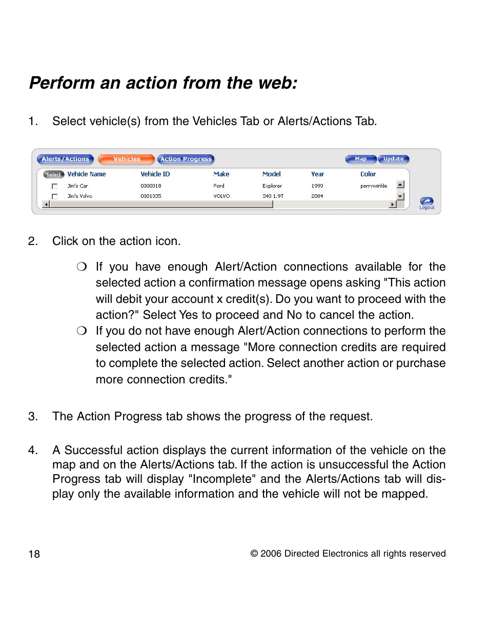 Perform an action from the web | Directed Electronics 210A User Manual | Page 18 / 35