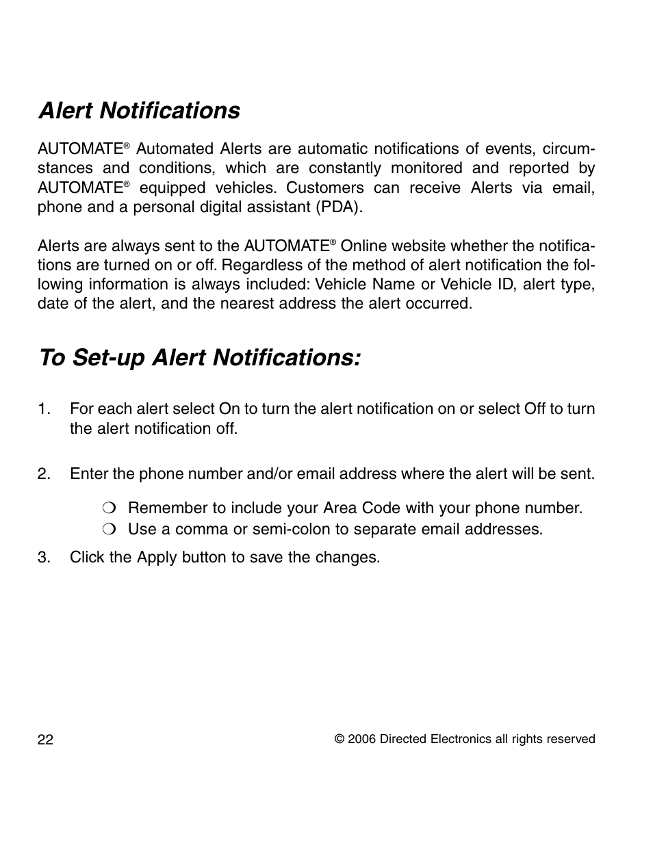 Alert notifications | Directed Electronics 210A User Manual | Page 22 / 35