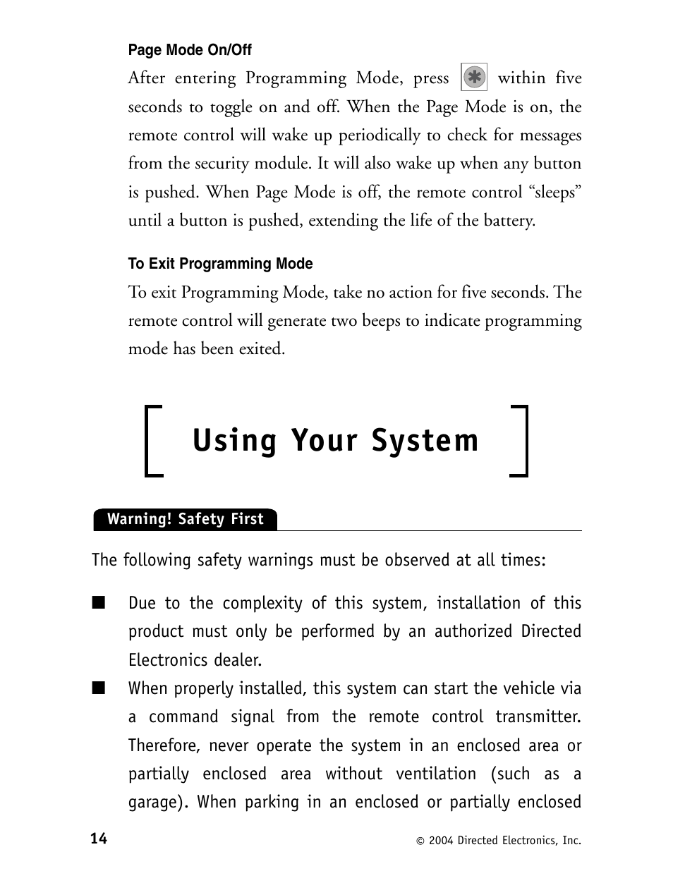 Using your system | Directed Electronics Security System and Convenience 125xv User Manual | Page 18 / 38