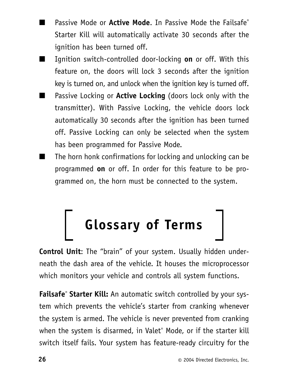 Glossary of terms | Directed Electronics Security System and Convenience 125xv User Manual | Page 30 / 38