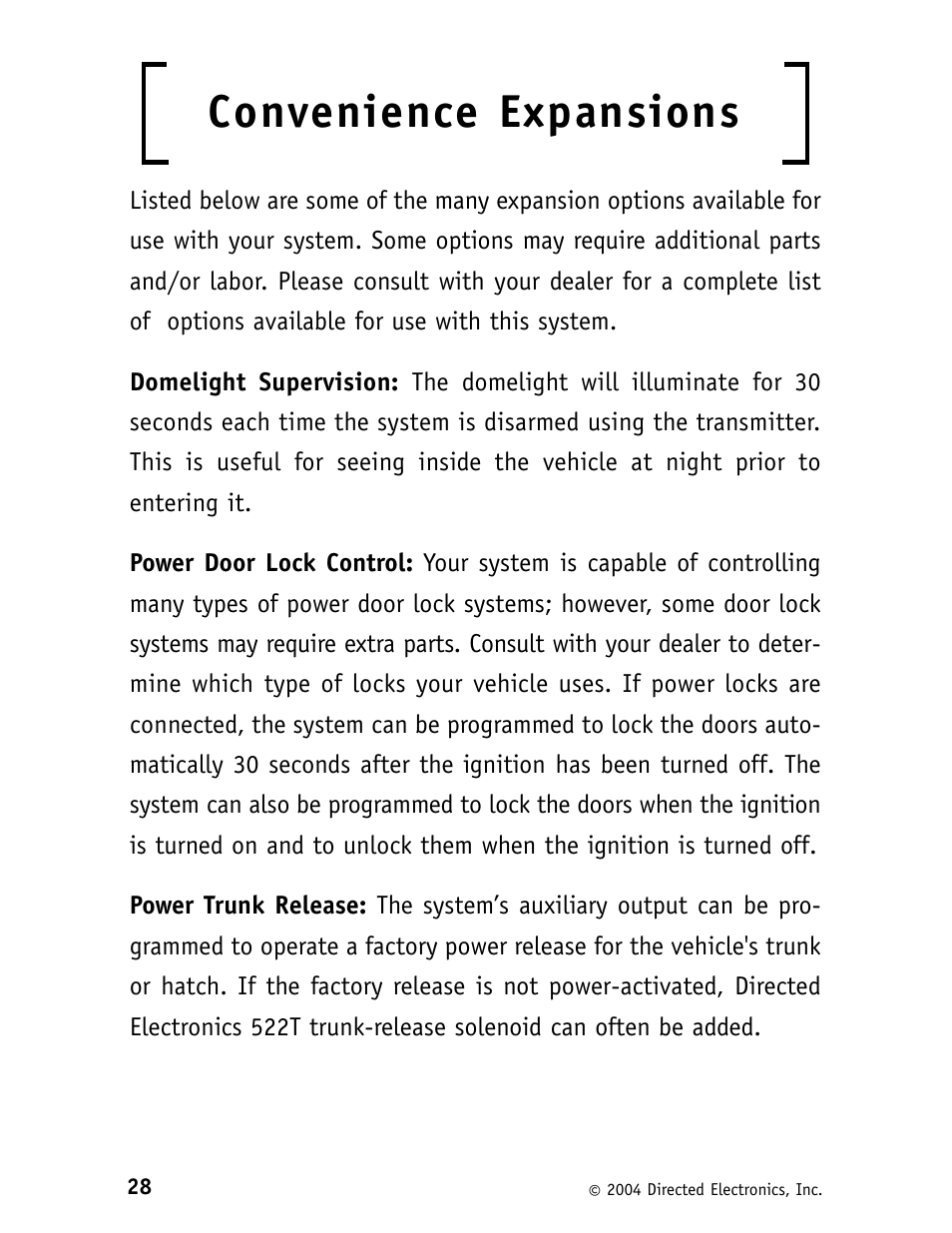 Convenience expansions | Directed Electronics Security System and Convenience 125xv User Manual | Page 32 / 38