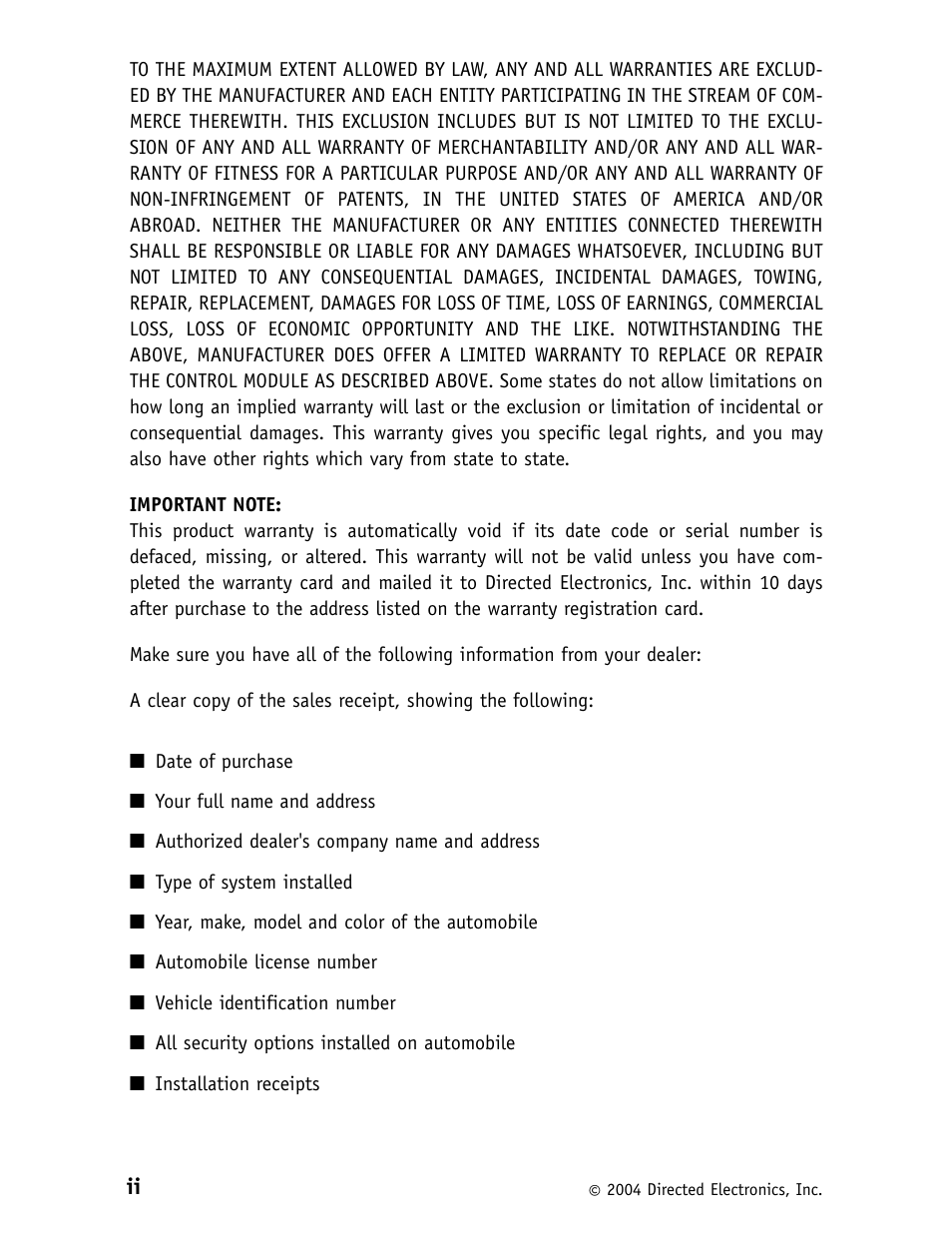 Directed Electronics Security System and Convenience 125xv User Manual | Page 4 / 38